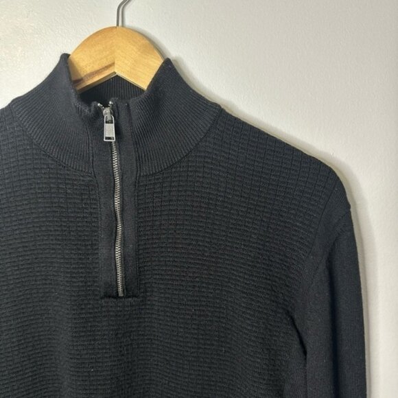 Hugo Boss Men's Ofilato Black Ribbed Knit Virgin Half Zip Sweater Size S - Picture 4 of 8